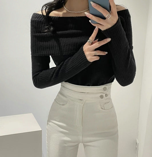 Long Sleeve Off Shoulder Solid Top