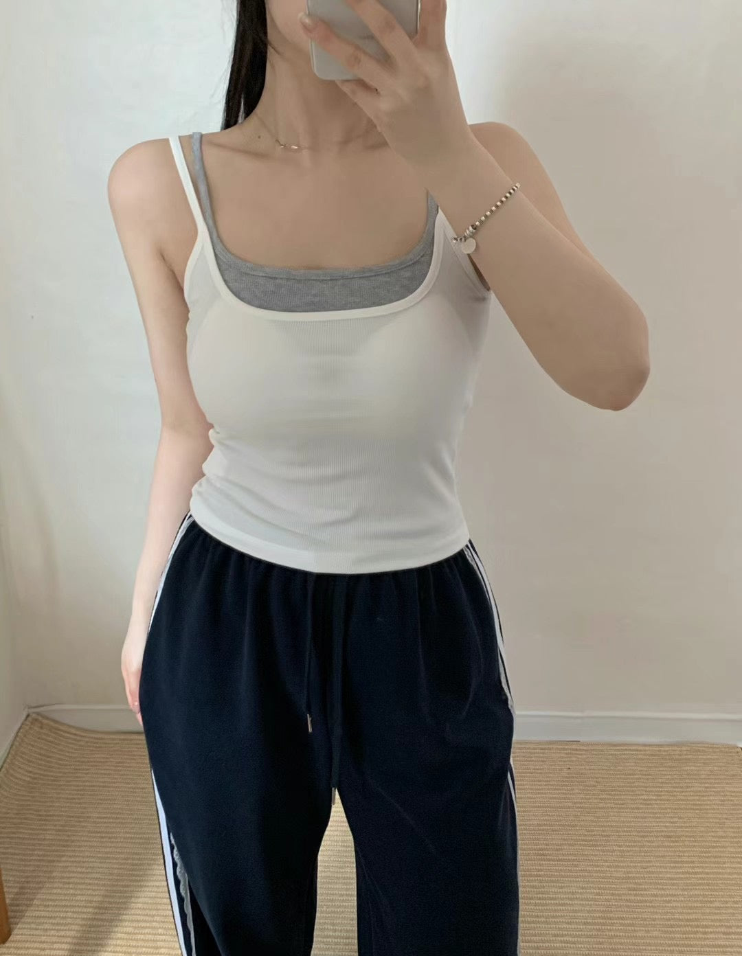 【✔️PAD｜拼接設計】Layered Double Strap Padded Cami Top