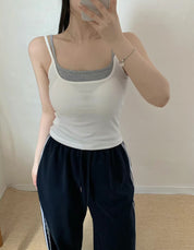 【✔️PAD｜拼接設計】Layered Double Strap Padded Cami Top