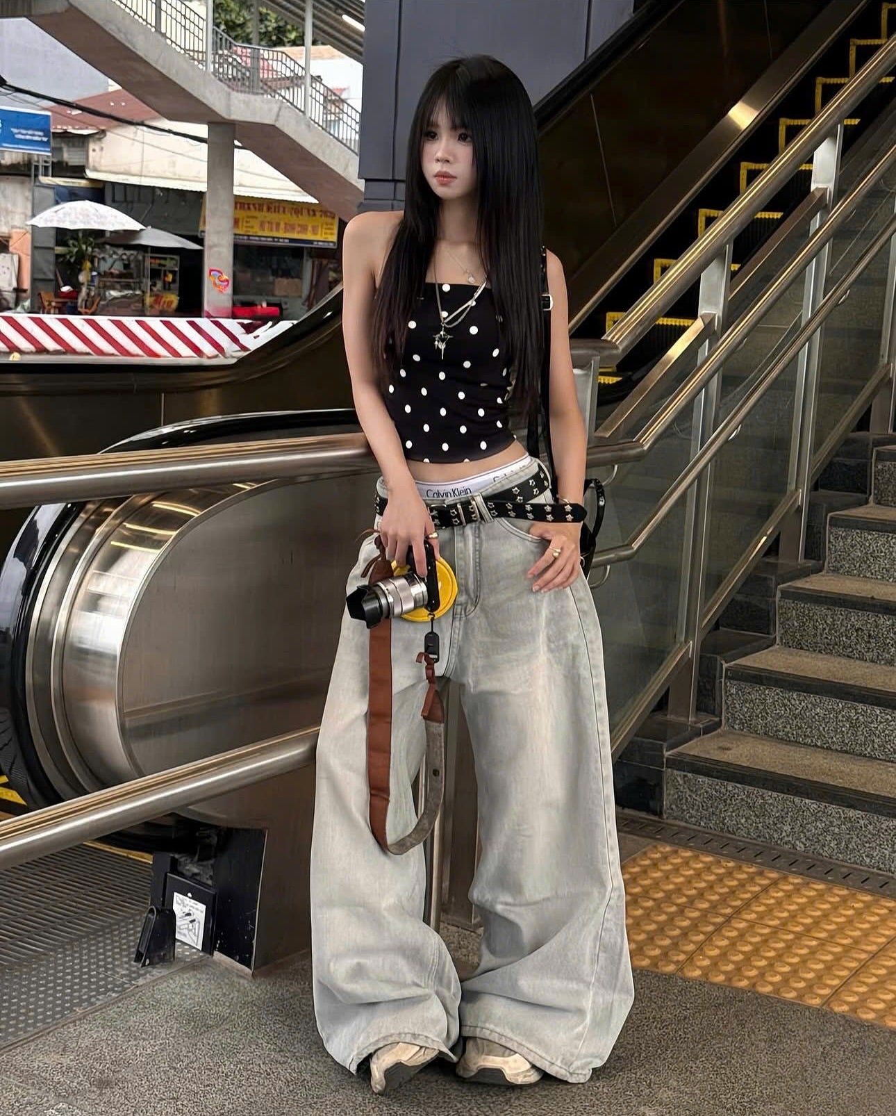 Bichan Strapless Polka dot Top