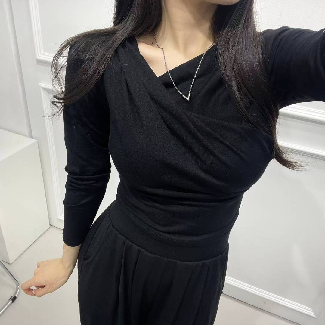 【$99系列｜ Office必入款～】Basic Solid Single Shoulder Long Sleeve Top
