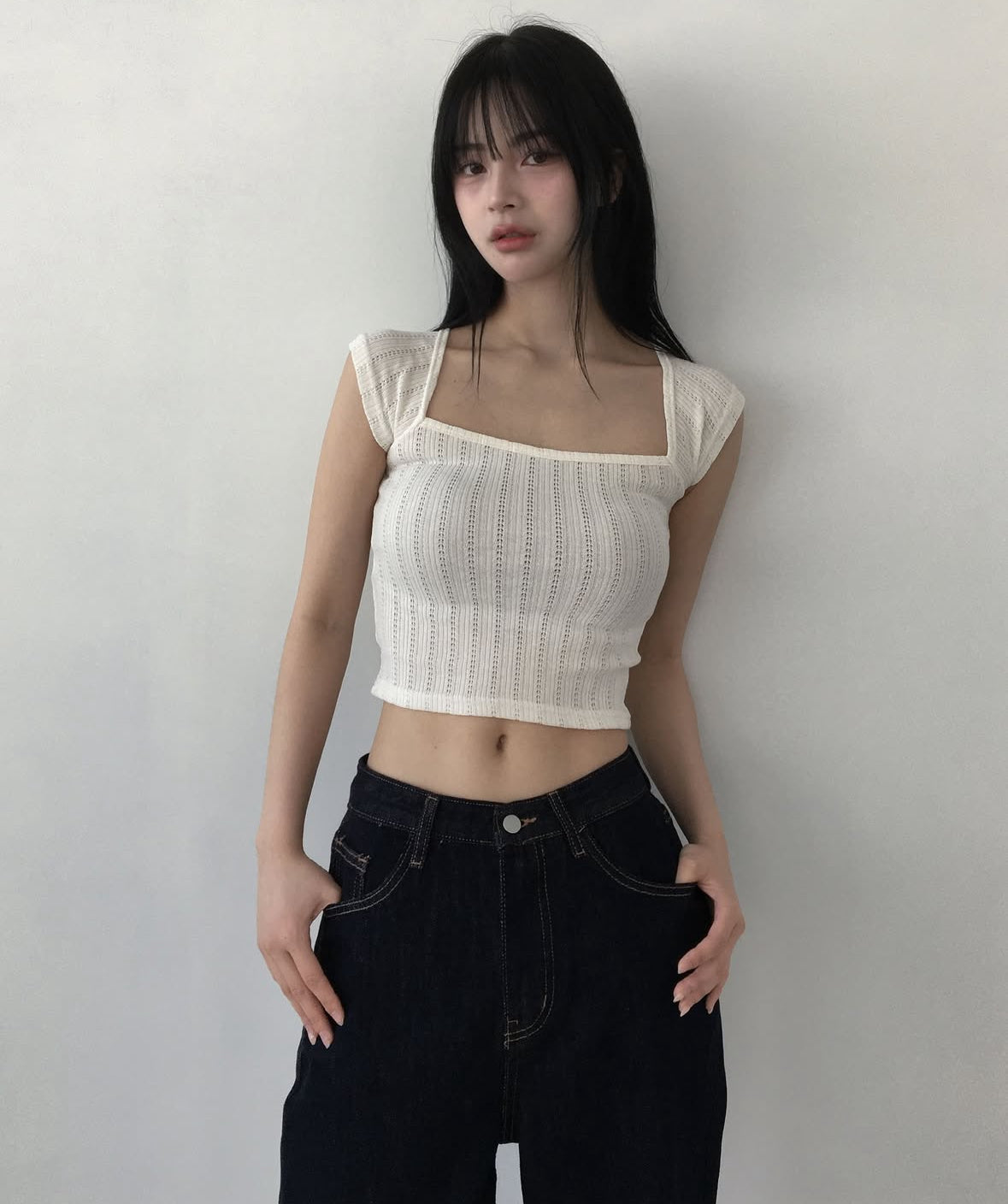 【方領氣質upupup!!!】Squared Neck Baby Crop Top