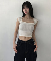 【方領氣質upupup!!!】Squared Neck Baby Crop Top