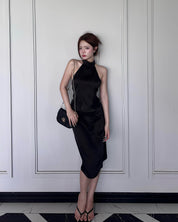Black Silk Halter Two-Piece Set