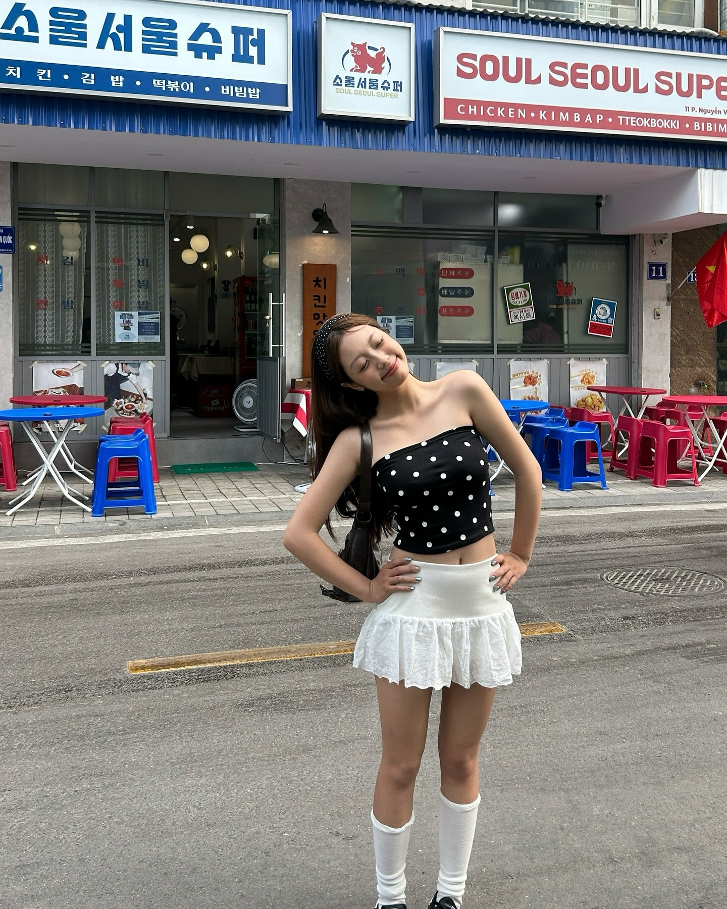 Bichan Strapless Polka dot Top