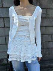 【歐美風平口繡花短裙】Solid Lace Tube Top Dress
