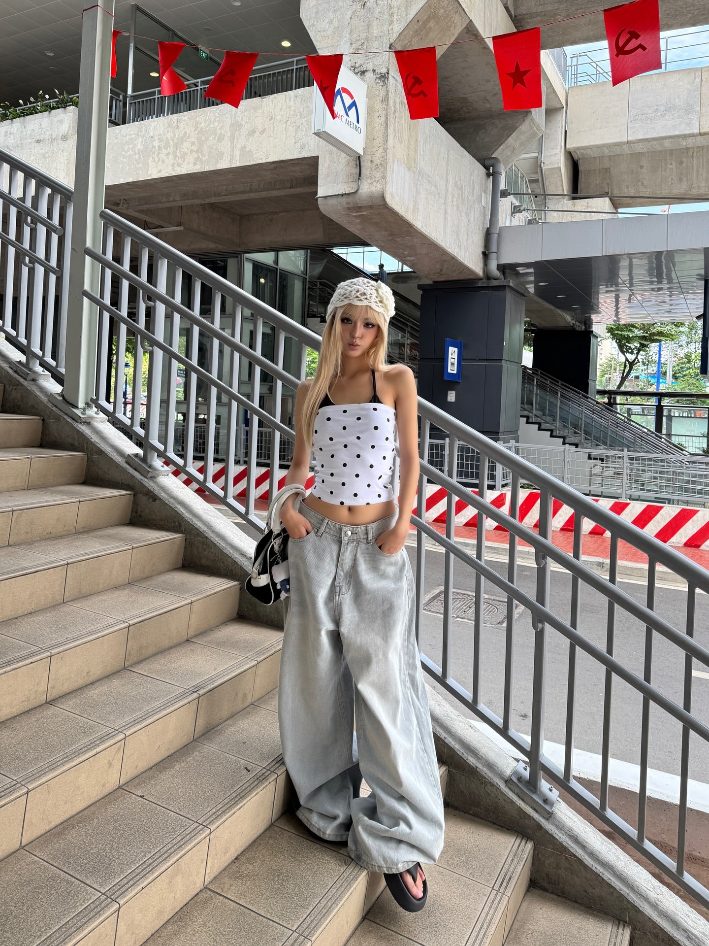 Bichan Strapless Polka dot Top