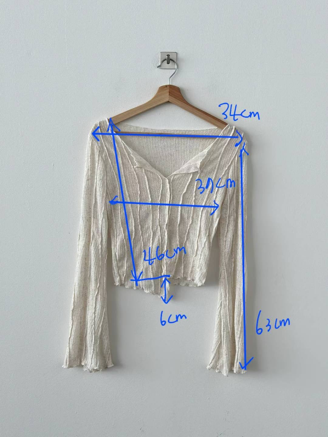 【直紋質感薄長袖🎐】Textured See Through Top