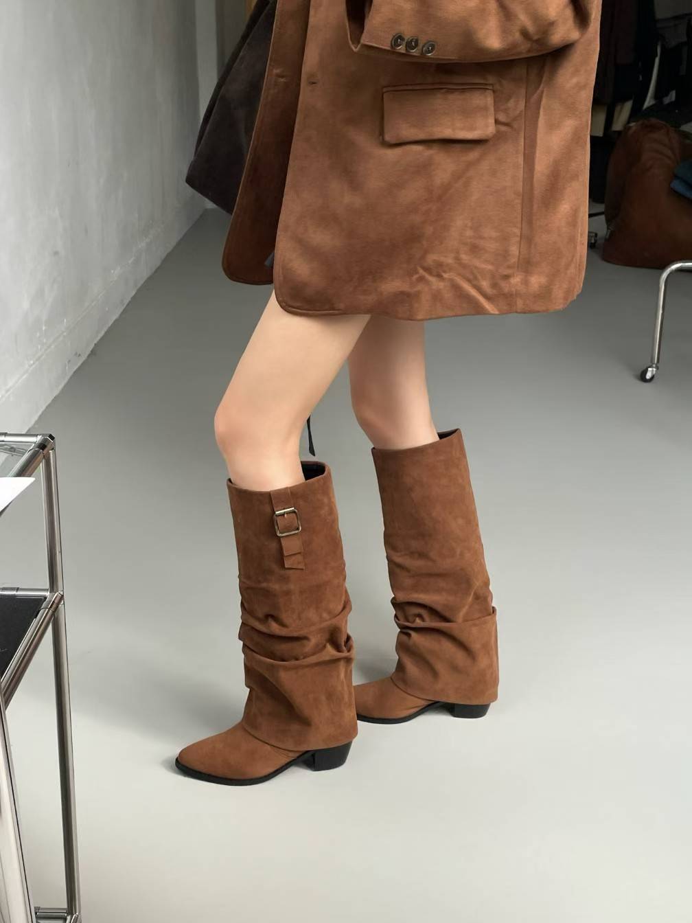 【6cm粗踭長Boots】6cm Classy Suede Boots