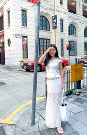 【Ballet Core必備! Lace質感Max】Basic Solid Button Front  Lace Off Shoulder Top