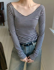 【歐美風V領橫間T｜$99系列】V Neck Striped T Shirt