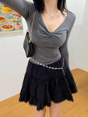 【扭結長袖Top】 Basic Solid Twisted Long Sleeve Top