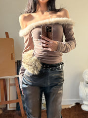 【千禧辣妹style🩶】Fluffy Melo Off Shoulder Top