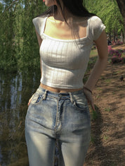 【方領氣質upupup!!!】Squared Neck Baby Crop Top