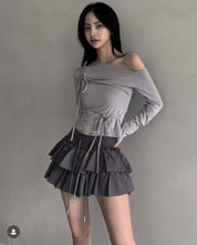 【FW24新款達陣！】Double Ribbon Single Shoulder Top