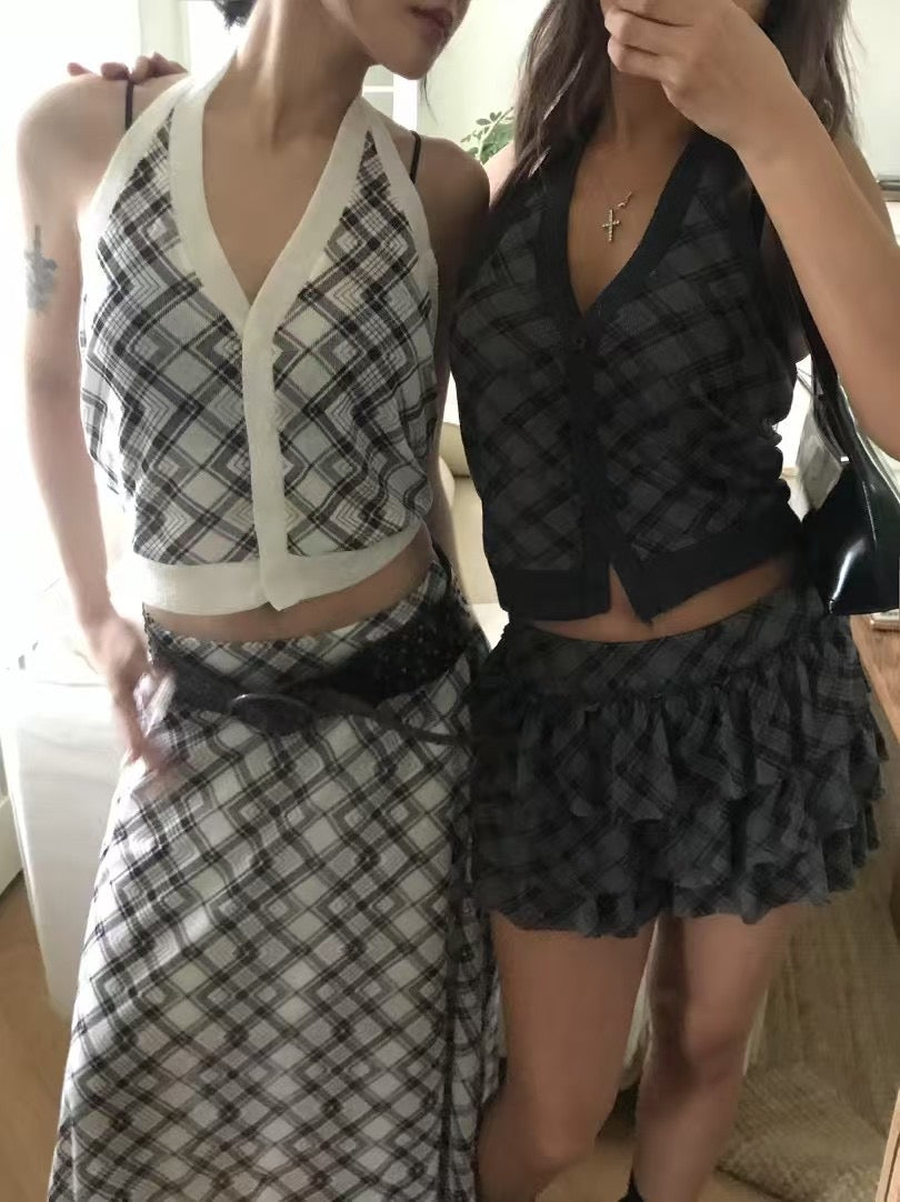 【復古美式女生必入】Button Front Checkered Halter Top