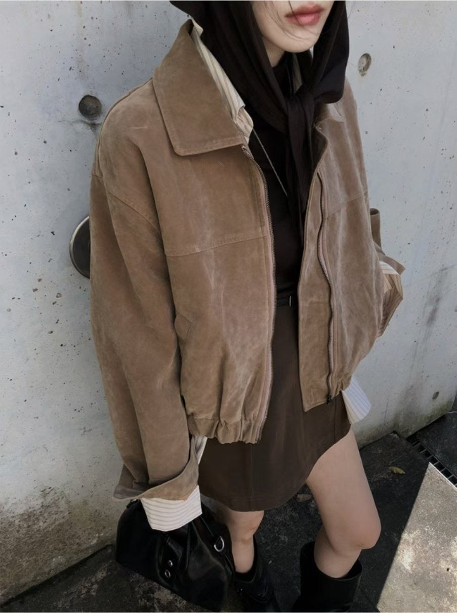 【美拉徳麂皮外套】Millard Solid Crop Jacket