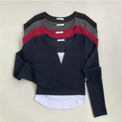 【假兩件長袖Crop Top】 Layered Long Sleeve Crop Top
