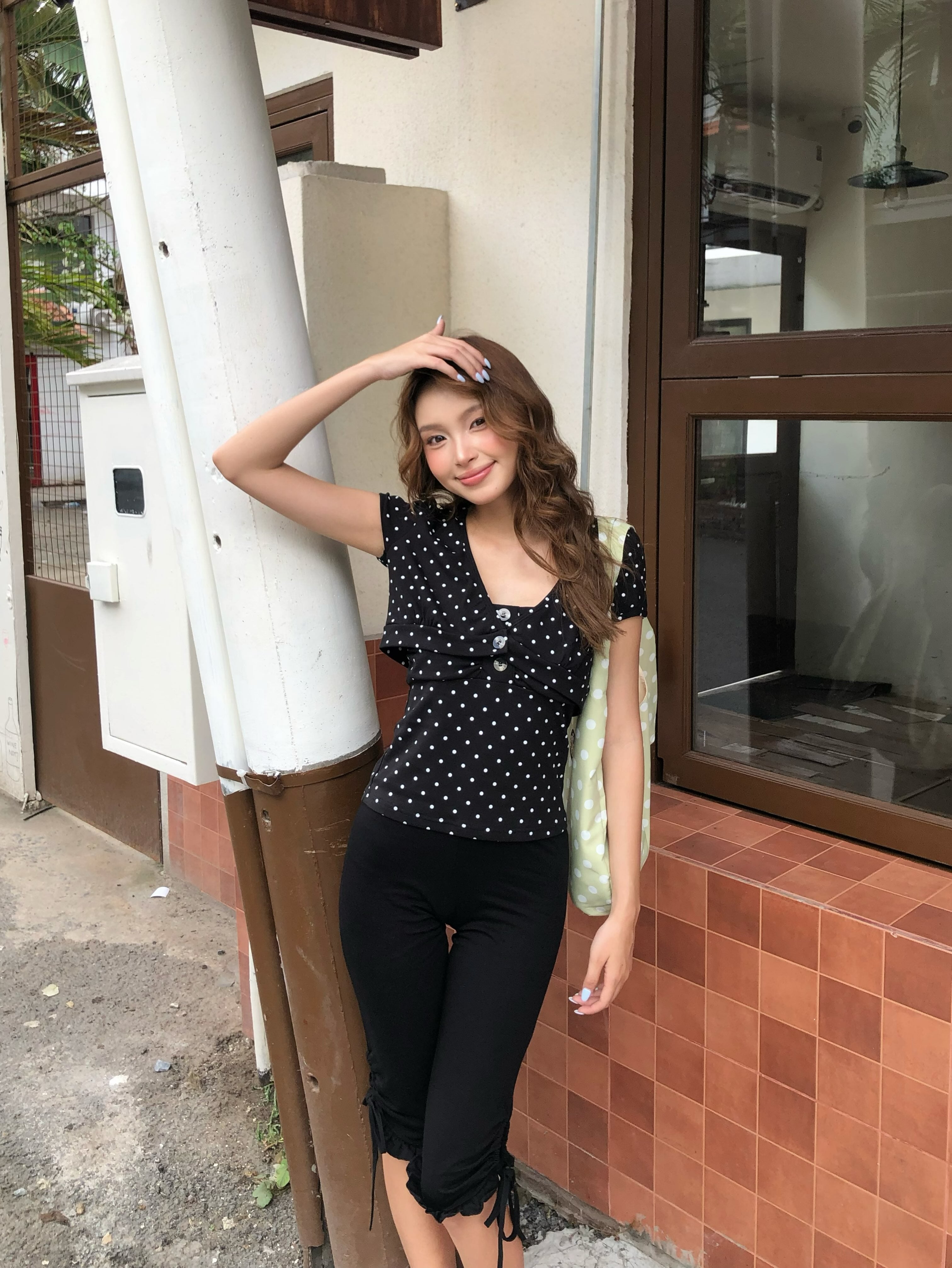 Noir Polka Dot Button Tube Top