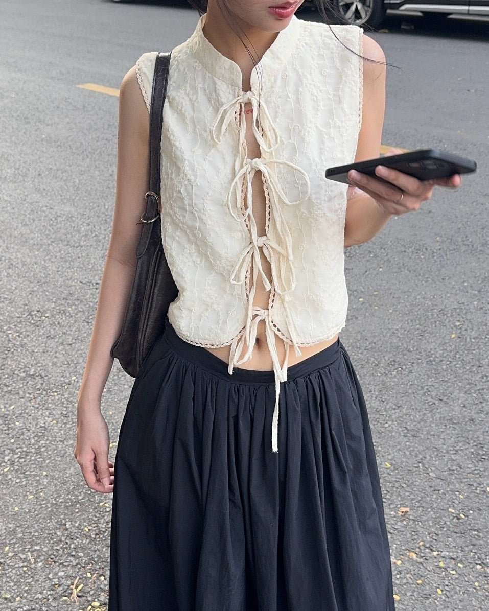 Ivory Petal Front Tie Top