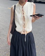 Ivory Petal Front Tie Top