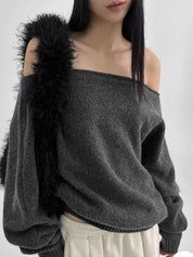 【歐美感針織Top】Ribbed Off Shoulder Cardigan