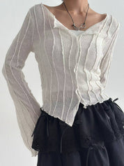 【直紋質感薄長袖🎐】Textured See Through Top