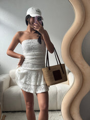 【歐美風平口繡花短裙】Solid Lace Tube Top Dress