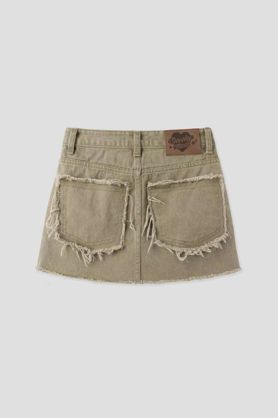 【型格破爛風短裙】Solid Ripped Rivet Mini Skirt