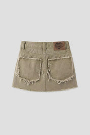 【型格破爛風短裙】Solid Ripped Rivet Mini Skirt