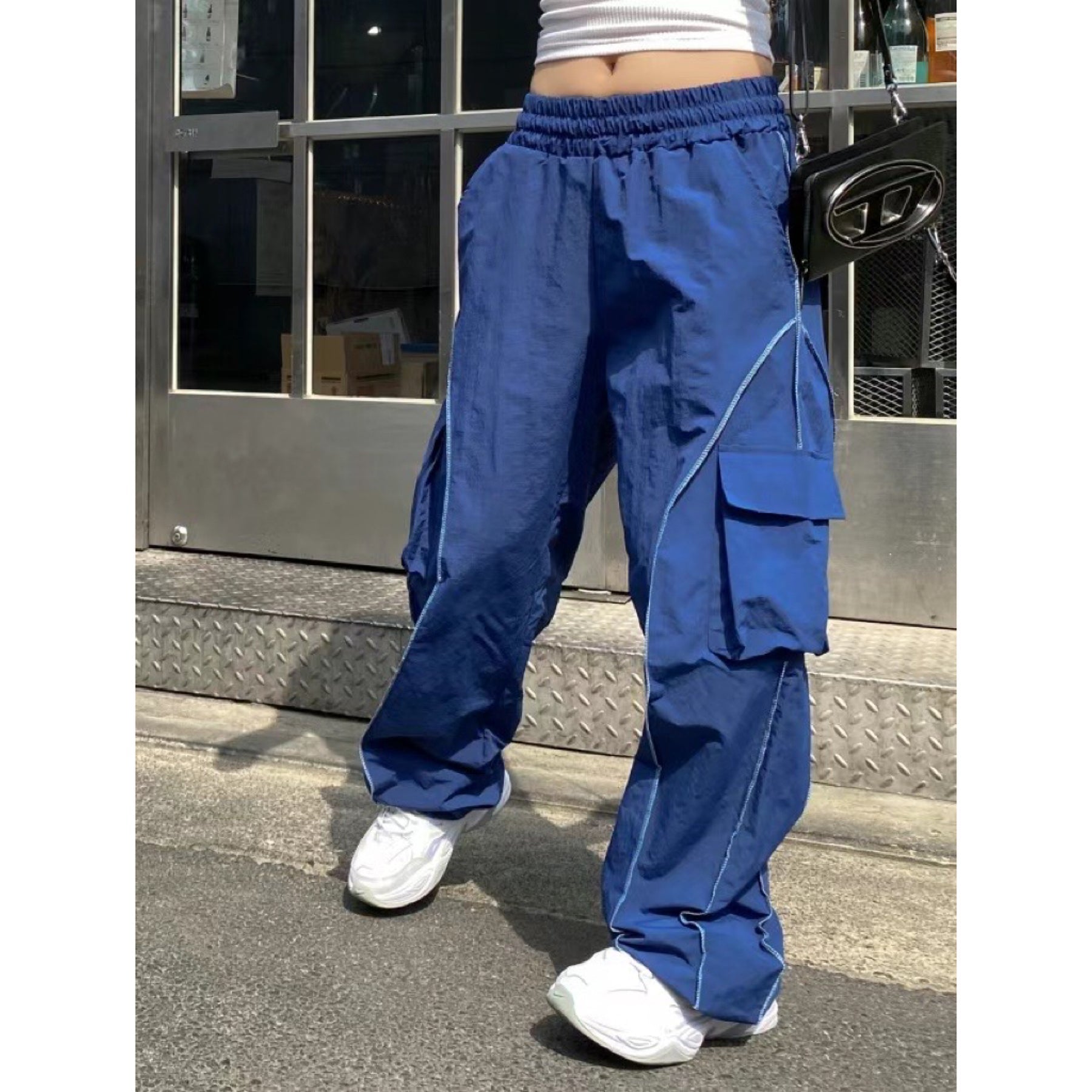 Solid Blue Cargo Pants