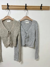 Cable Tie Front Crop knit Cardigan