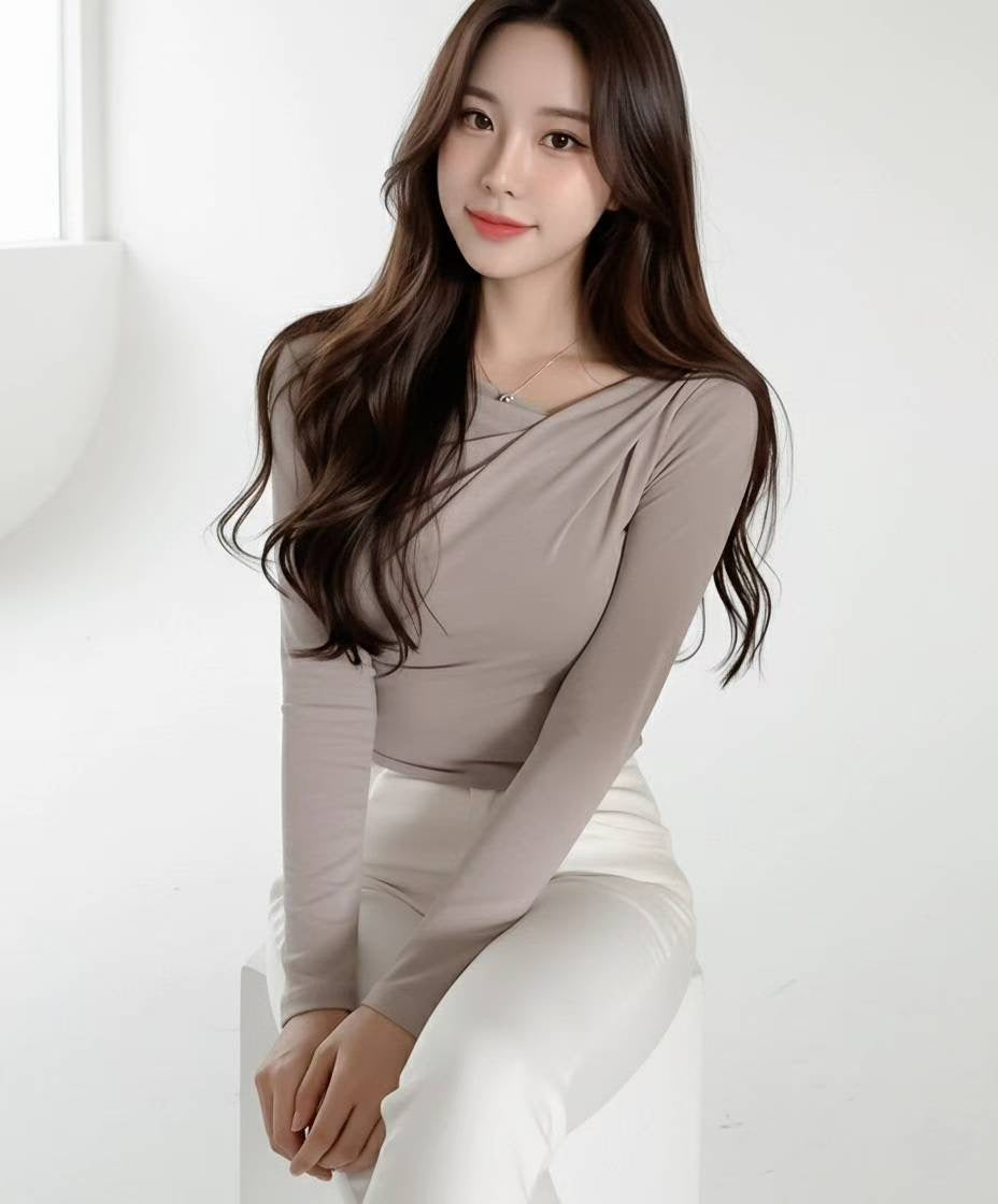 【$99系列｜ Office必入款～】Basic Solid Single Shoulder Long Sleeve Top
