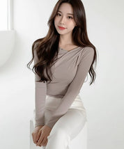 【$99系列｜ Office必入款～】Basic Solid Single Shoulder Long Sleeve Top