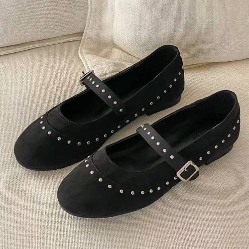 【百搭易襯款！】Suede Studs Ballet Flats
