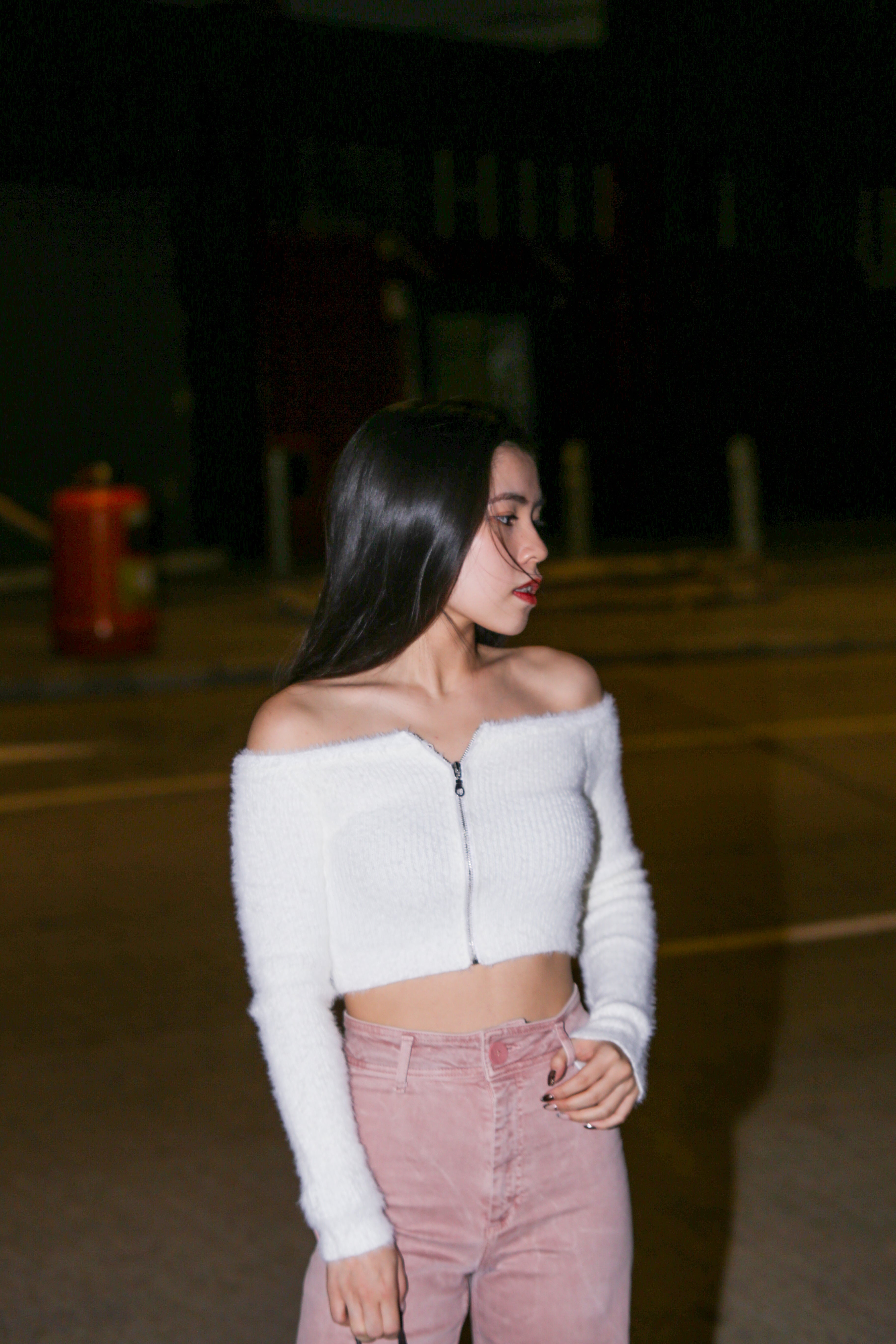 Zip Up Solid Fluffy Crop Off Shoulder Top