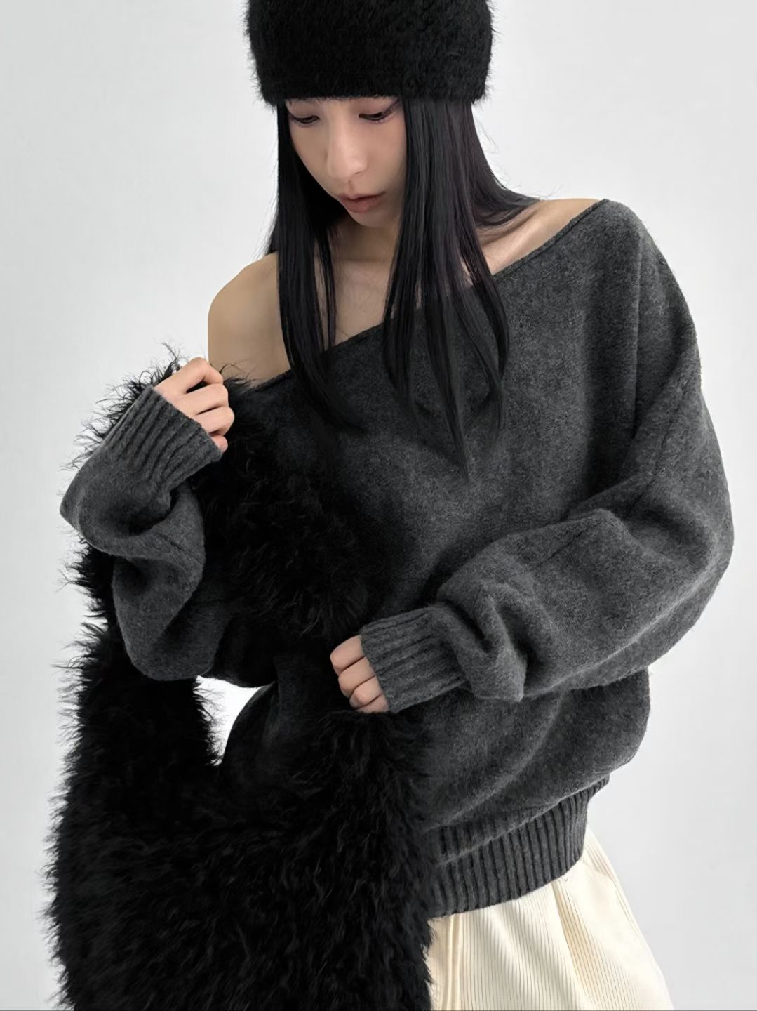 【歐美感針織Top】Ribbed Off Shoulder Cardigan