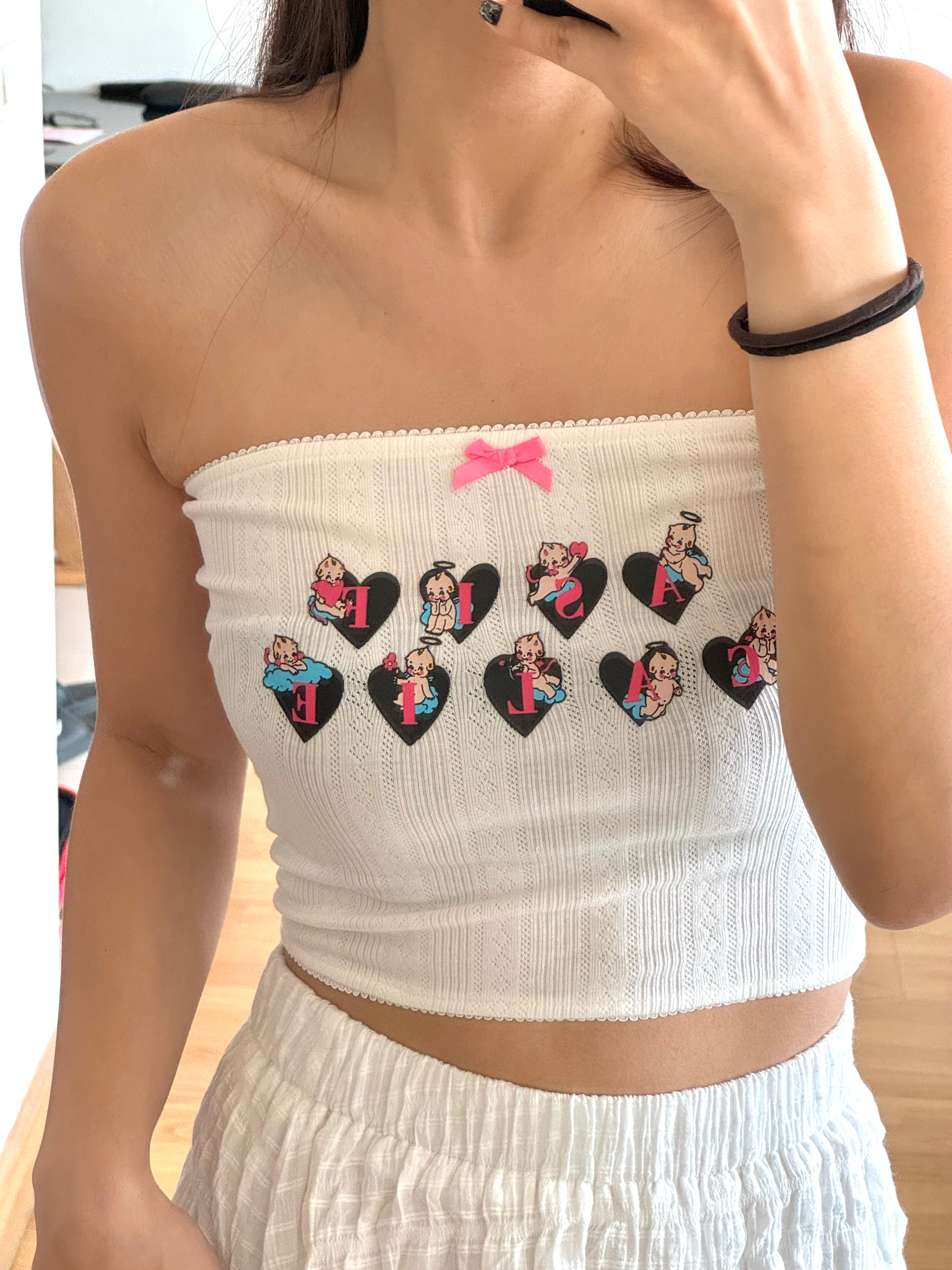 #T174 Letter Angel Crop Tube Top