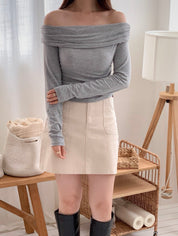 【基礎款一字領Top｜$99系列】 Basic Solid Ruched Side Off Shoulder Top