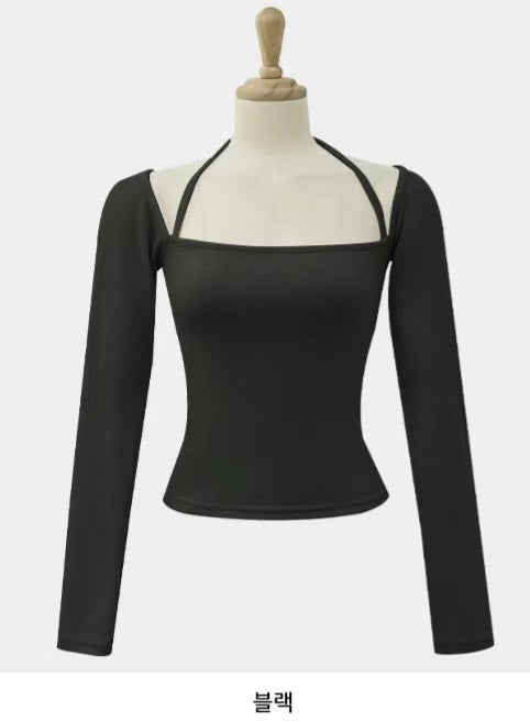 【$99系列｜ 一字領綁帶款】Basic Solid Tie Back Long Sleeve Top