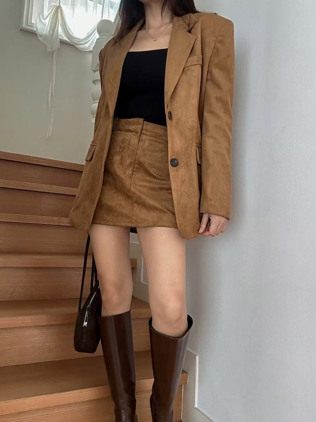 【麂皮西裝套裝｜可分開入手】Solid Suede Pocket Blazer Set