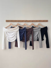【基礎款一字領Top｜$99系列】 Basic Solid Ruched Side Off Shoulder Top