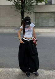 RECEPTIVE curved wide leg pants