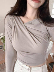 【$99系列｜ Office必入款～】Basic Solid Single Shoulder Long Sleeve Top