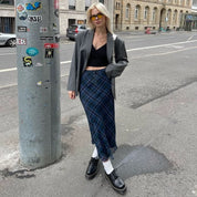 Blue Checkered Long Skirt