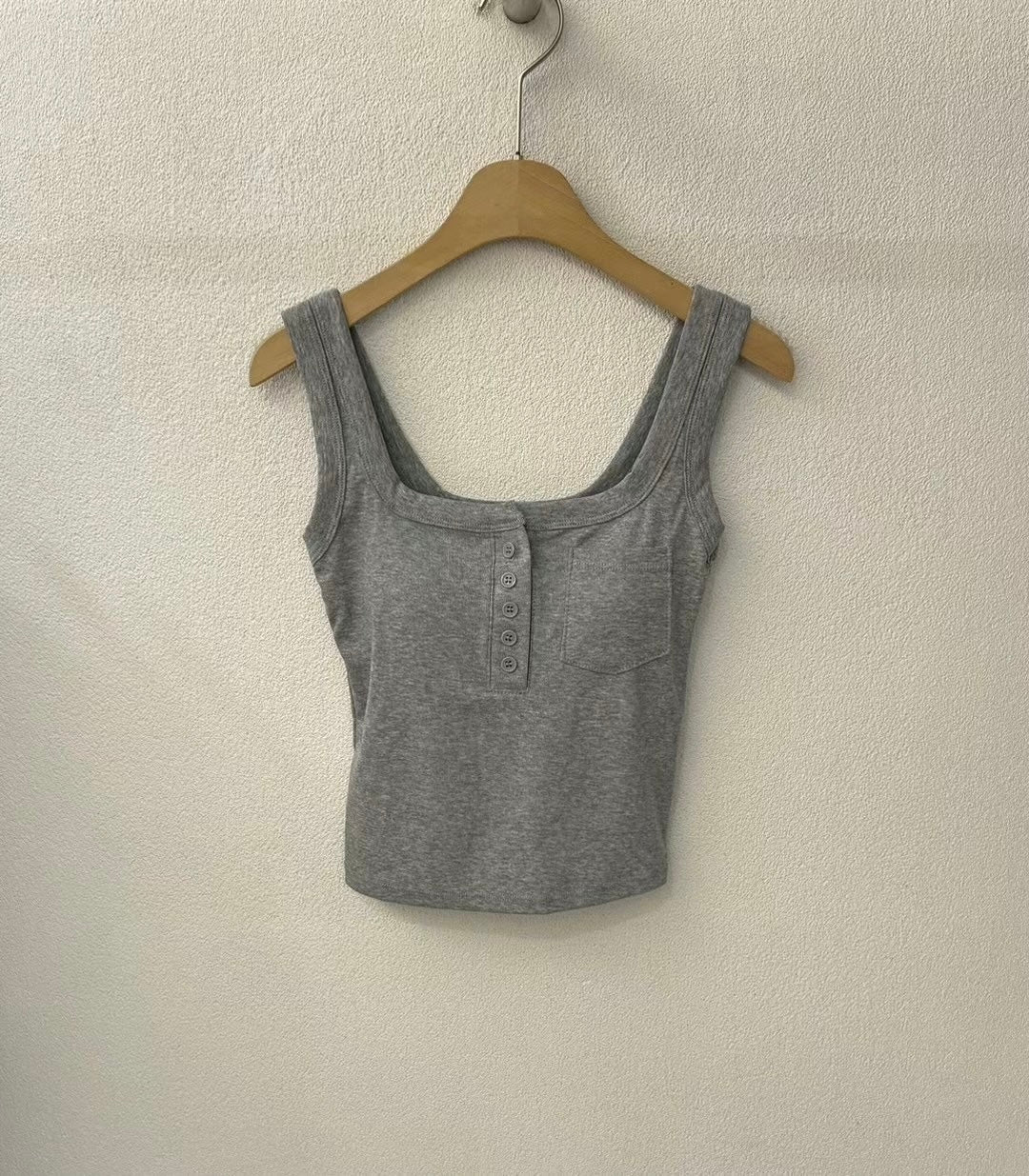 【✔️PAD｜方領設計】Squared Neck Button Front Padded Bra Top