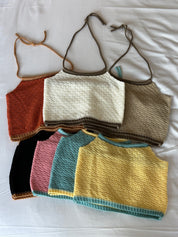 #T196 Basic Solid Knit Halter Top