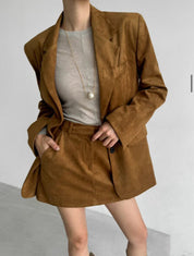 【麂皮西裝套裝｜可分開入手】Solid Suede Pocket Blazer Set