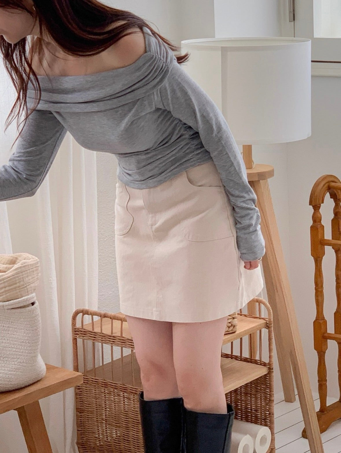 【基礎款一字領Top｜$99系列】 Basic Solid Ruched Side Off Shoulder Top