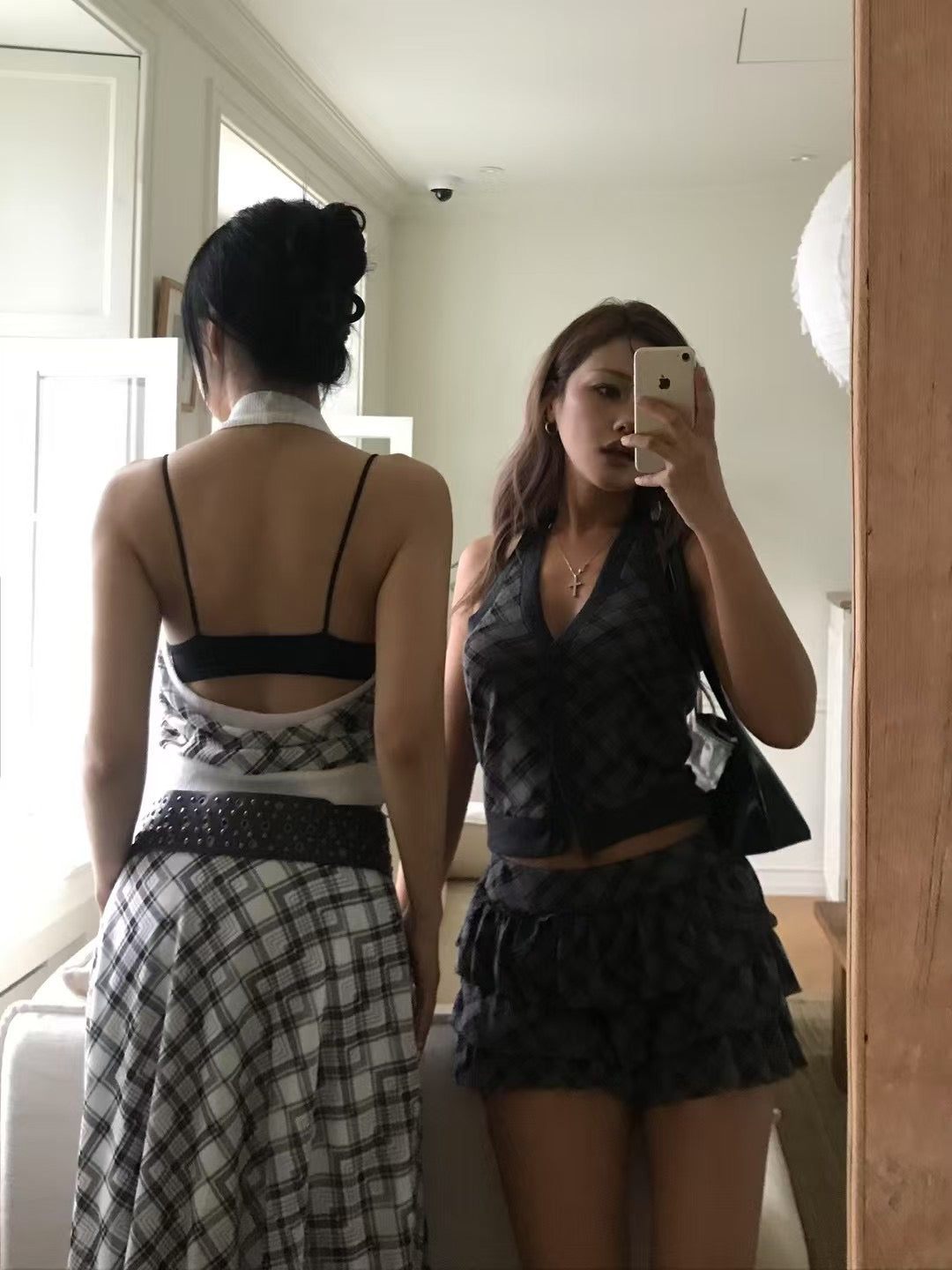 【復古美式女生必入】Button Front Checkered Halter Top